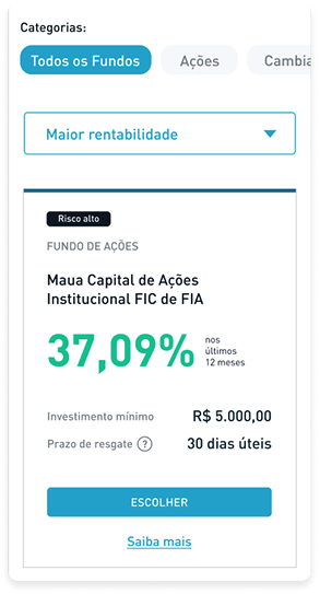 Card de escolha de um fundo de ações