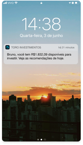 Notificação da Toro informando saldo disponível para investir